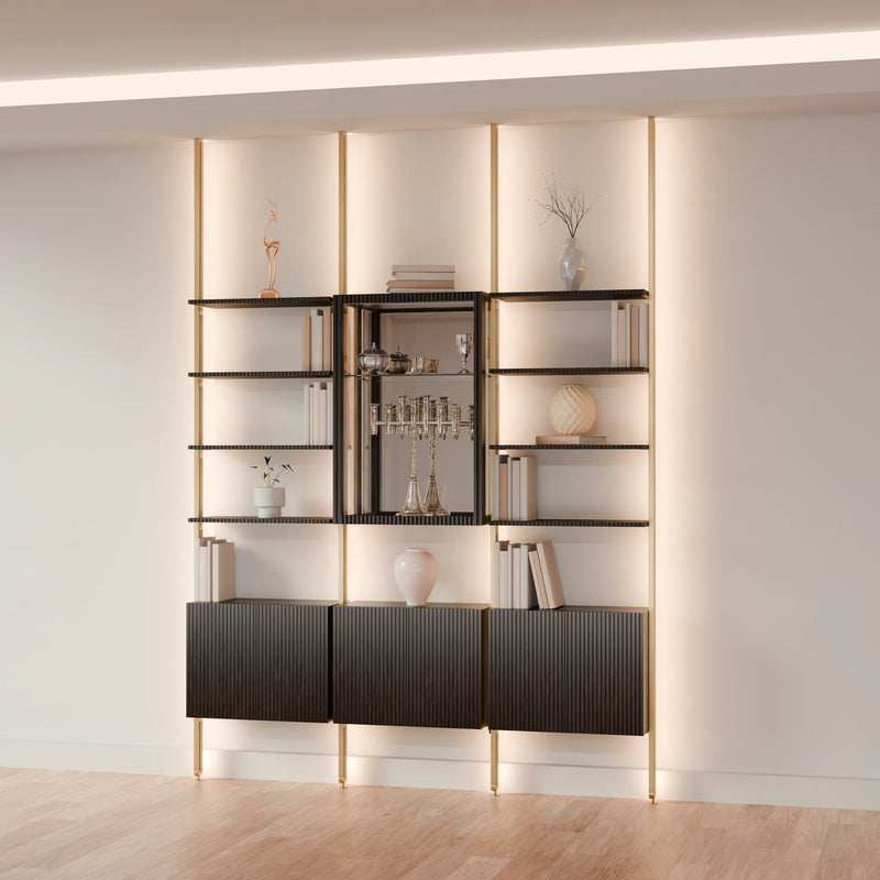 MODTRIM THREE-SECTION Curio & Bookcase Set. 75-83″