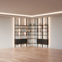 MODTRIM TWO+TWO SECTION corner Modular Bookcase with Wood Shelves + Cabinets.