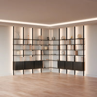 MODTRIM THREE+THREE SECTION corner Modular Bookcase with Wood Shelves + Cabinets. (Copy)