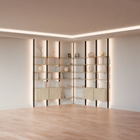 MODTRIM TWO+TWO SECTION corner Modular Bookcase with Wood Shelves + Cabinets.