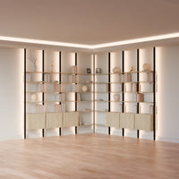 MODTRIM THREE+THREE SECTION corner Modular Bookcase with Wood Shelves + Cabinets. (Copy)