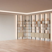 MODTRIM ONE+FOUR SECTION corner Modular Bookcase with Wood Shelves + Cabinets.