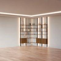 MODTRIM ONE+TWO SECTION corner Modular Bookcase with Wood Shelves + Cabinet (Copy)