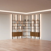 MODTRIM TWO+TWO SECTION corner Modular Bookcase with Wood Shelves + Cabinets.