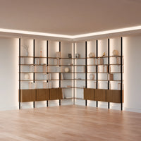 MODTRIM THREE+THREE SECTION corner Modular Bookcase with Wood Shelves + Cabinets. (Copy)