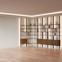 MODTRIM ONE+FOUR SECTION corner Modular Bookcase with Wood Shelves + Cabinets.