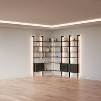 MODTRIM ONE+TWO SECTION corner Modular Bookcase with Wood Shelves + Cabinet (Copy)