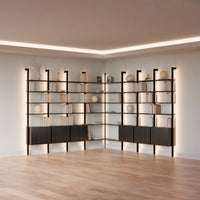 MODTRIM THREE+THREE SECTION corner Modular Bookcase with Wood Shelves + Cabinets. (Copy)