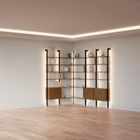 MODTRIM ONE+TWO SECTION corner Modular Bookcase with Wood Shelves + Cabinet (Copy)