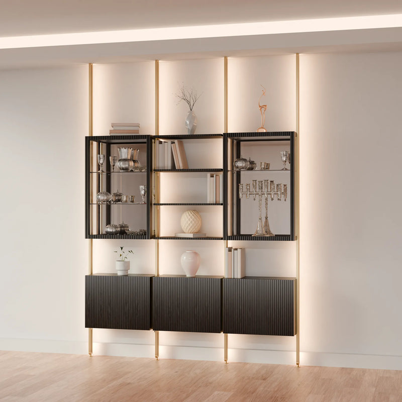 MODTRIM THREE-SECTION Curio & Bookcase Set. 79-83″