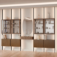 MODTRIM CHINA CLOSET AND BOOKCASE SET WITH FLOATING BUFFET & 4 CABINETS. 147"