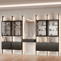 MODTRIM CHINA CLOSET AND BOOKCASE SET WITH FLOATING BUFFET & 4 CABINETS. 147"
