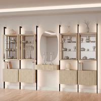 MODTRIM CHINA CLOSET AND BOOKCASE SET WITH FLOATING BUFFET & 4 CABINETS. 147"