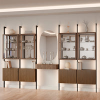 MODTRIM CHINA CLOSET AND BOOKCASE SET WITH FLOATING BUFFET & 4 CABINETS. 147"