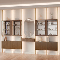 MODTRIM CHINA CLOSET AND BOOKCASE SET WITH FLOATING BUFFET & 4 CABINETS. 147"