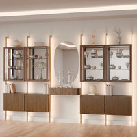 MODTRIM CHINA CLOSET AND BOOKCASE SET WITH FLOATING BUFFET & 4 CABINETS. 147"