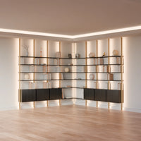 MODTRIM THREE+THREE SECTION corner Modular Bookcase with Wood Shelves + Cabinets. (Copy)