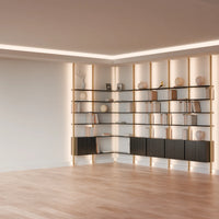 MODTRIM ONE+FOUR SECTION corner Modular Bookcase with Wood Shelves + Cabinets.