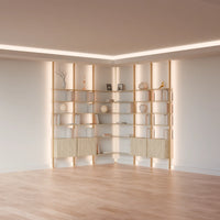 MODTRIM TWO+TWO SECTION corner Modular Bookcase with Wood Shelves + Cabinets.