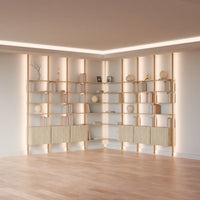 MODTRIM THREE+THREE SECTION corner Modular Bookcase with Wood Shelves + Cabinets. (Copy)