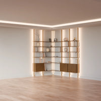MODTRIM ONE+TWO SECTION corner Modular Bookcase with Wood Shelves + Cabinet (Copy)