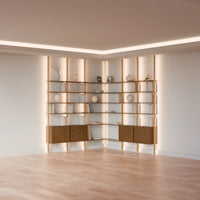 MODTRIM TWO+TWO SECTION corner Modular Bookcase with Wood Shelves + Cabinets.