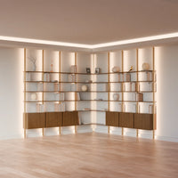 MODTRIM THREE+THREE SECTION corner Modular Bookcase with Wood Shelves + Cabinets. (Copy)