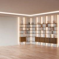 MODTRIM ONE+FOUR SECTION corner Modular Bookcase with Wood Shelves + Cabinets.