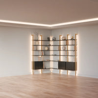 MODTRIM ONE+TWO SECTION corner Modular Bookcase with Wood Shelves + Cabinet (Copy)