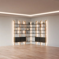 MODTRIM TWO+TWO SECTION corner Modular Bookcase with Wood Shelves + Cabinets.