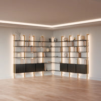 MODTRIM THREE+THREE SECTION corner Modular Bookcase with Wood Shelves + Cabinets. (Copy)