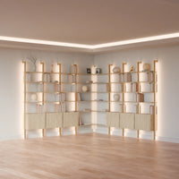 MODTRIM THREE+THREE SECTION corner Modular Bookcase with Wood Shelves + Cabinets. (Copy)