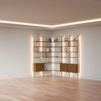 MODTRIM ONE+TWO SECTION corner Modular Bookcase with Wood Shelves + Cabinet (Copy)