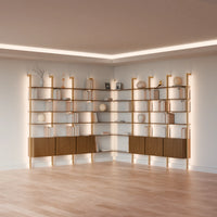 MODTRIM THREE+THREE SECTION corner Modular Bookcase with Wood Shelves + Cabinets. (Copy)