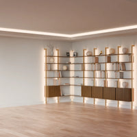 MODTRIM ONE+FOUR SECTION corner Modular Bookcase with Wood Shelves + Cabinets.