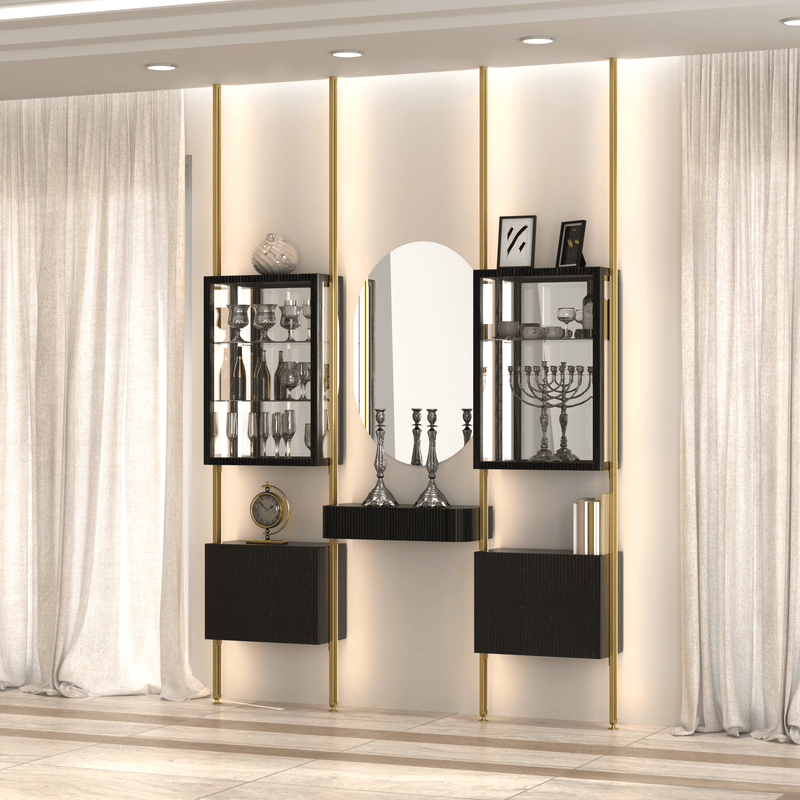 MODTRIM CHINA CLOSET SET WITH FLOATING BUFFET & 2 DRAWERS