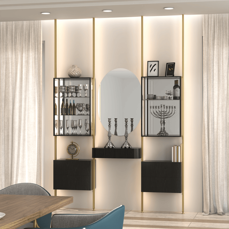 MODTRIM CHINA CLOSET SET WITH FLOATING BUFFET & 2 DRAWERS