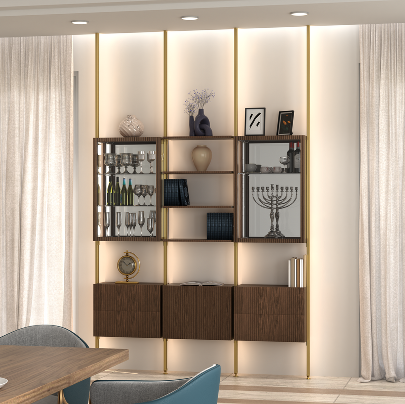 MODTRIM CHINA CLOSET AND BOOKCASE SET WITH CABINETS & DRAWERS